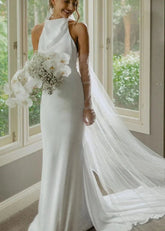 White Satin Casual Beach Wedding Dresses Halter Mermaid Mychicdress
